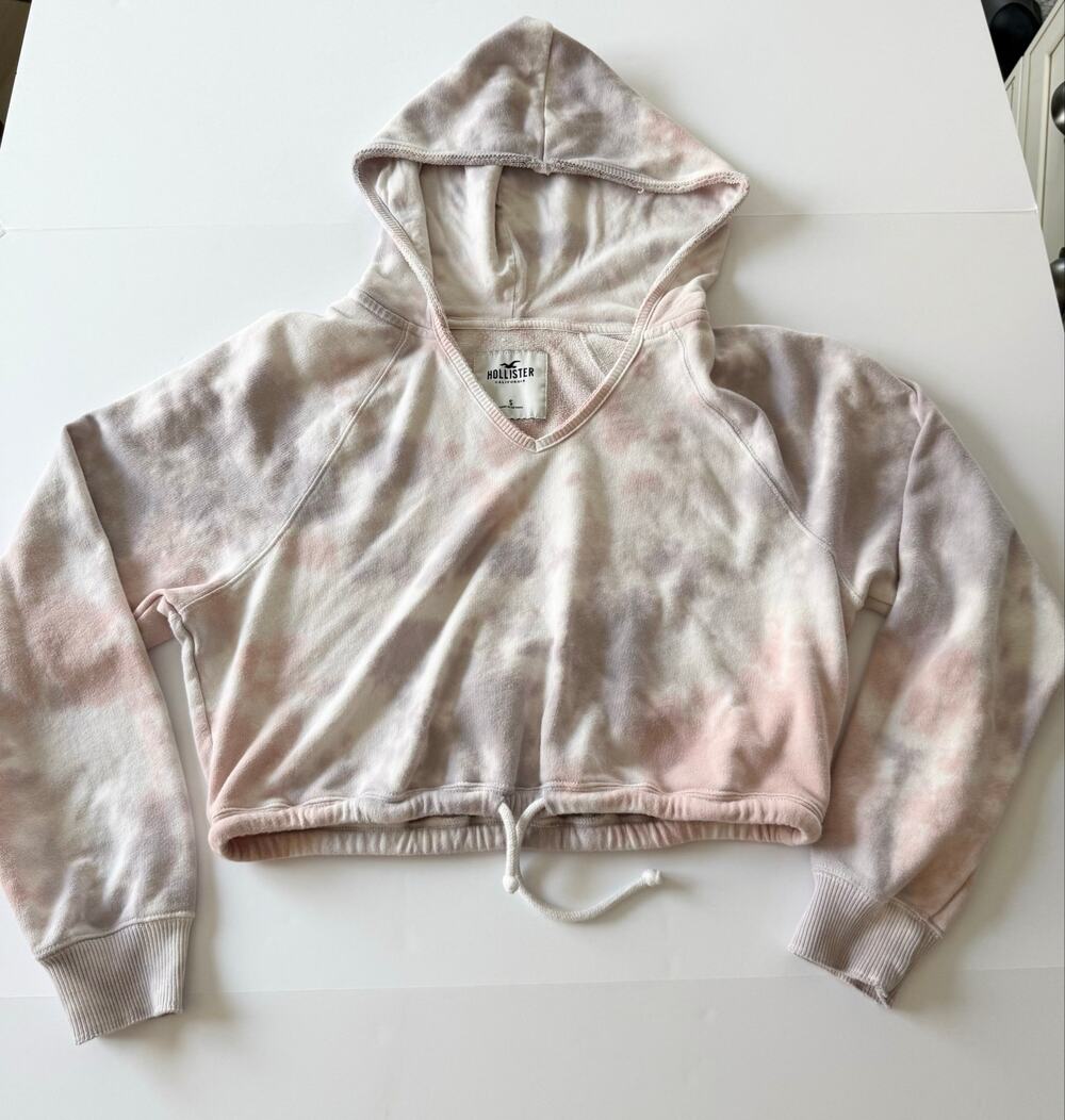 Hollister Cropped Hoodie Tie Dye Pink Mauve V-Neck Size S
